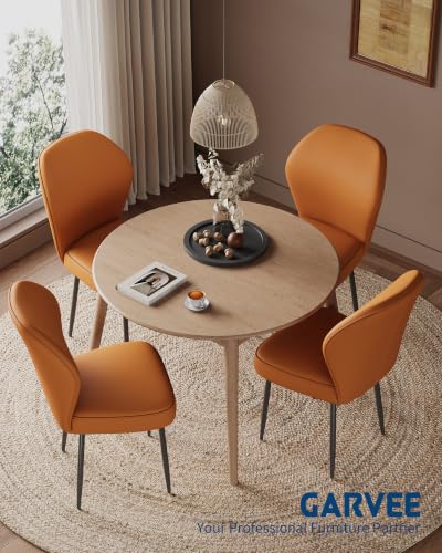 Garvee PU Leather Dining Chairs Set of 4, Modern Fabric Upholstered Kitchen Side Chairs with Metal Pegs, Brown - color: Brown, size: Set of 4