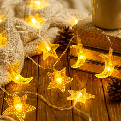 Whimsigoth Star and Moon Decor String Lights, Indoor Bedroom Classroom Dorm Patio Party Wedding Decor, Warm White (30ft Battery) - size: 30ft Battery
