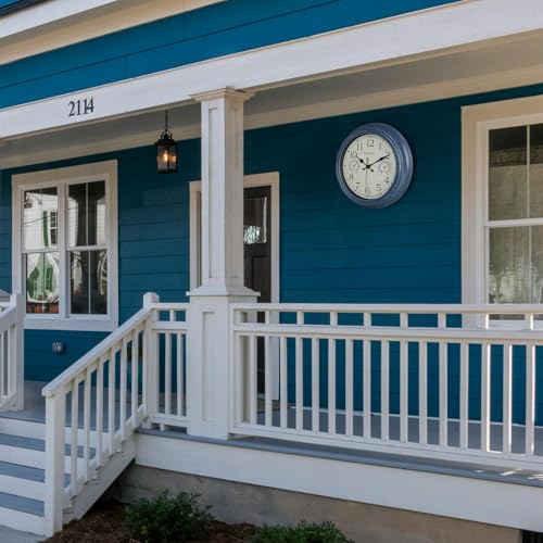 Crosstime 12 Inch Outdoor Clock Waterproof with Thermometer & Hygrometer – Silent Retro Wall Clock for Patio, Pool, Porch, Backyard, Bathroom – Blue - color: 12" Blue