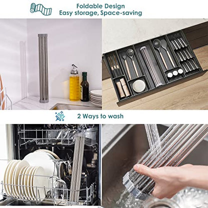 Tomorotec Roll Up Dish Drying Rack Over Sink, SUS304 Steel, 21x15.7, Gray | Heat Resistant to 550°F With Non-Slip Silicone Grips, Multipurpose Trivet for Hot Pots, Dishwasher Safe - size: 21" x 15.7"