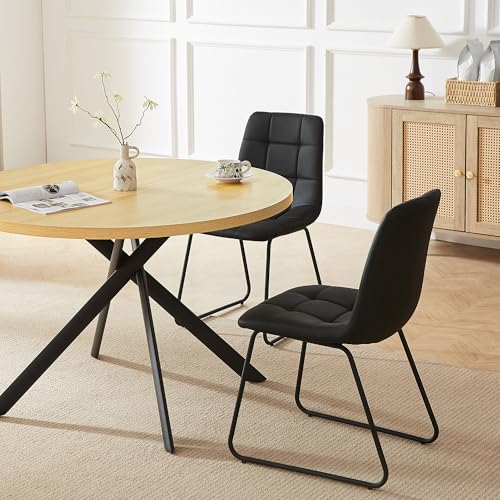 HIPIHOM 45.3 Inch Round Dining Table Set for 4, Mid Century Modern Small Coffee Set for Dining Room Kitchen Apartment (Cream Table + 4 U-Shaped Black Chairs) - color: Cream Table+4 U-shaped Black Chairs