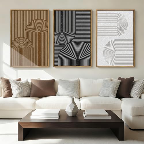 BINCUE Abstract Neutral Canvas Paintings Modern Artwork for Walls Framed for Bedroom Living Room Hallway 16x24 Inch Set of 3 - color: Abstract Modern, size: 24"L x 16"W