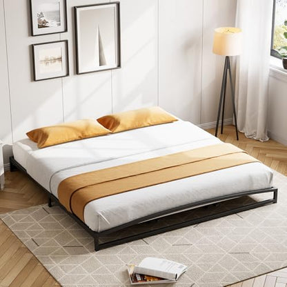 IDEALHOUSE Low Bed Frame, 6 in King Size Metal Platform Bed Frame, Black | Arch Design, Heavy Duty Bed Frame, Strong Bearing Capacity, No Box Spring Needed, - color: 6 Inch Black, size: King