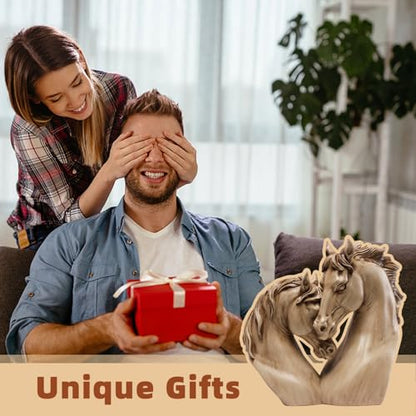 Loving Horses Handcrafted Heart-Shaped Horse Sculpture - Romantic Resin Nuzzling Equine Bust Statue, Tan & Light Brown Finish, Unique Equestrian Gift for Home/Office Décor - style: Love Horse