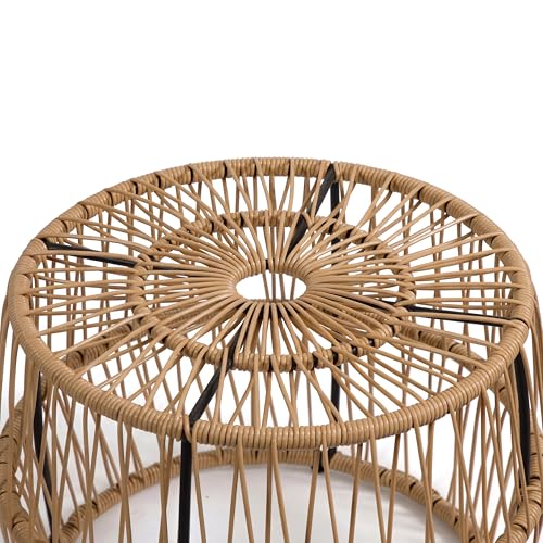 Furniture of America Ysar Boho Rattan Round Coffee Table Outdoor with Metal Frame, All-Weather and Rust Resistant, Handcrafted Coastal Furniture for Patio, Poolside, Garden, Yard, Natural Brown - color: Natural Brown/18.9 In.