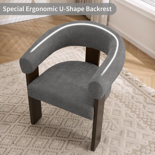 Modern Accent Chair, Barrel Armchair, U-Shaped Backrest, Grey | Barrel Accent Chair, Upholstered Arm Chair, Ergonomic Curved Back, Soft Chenille, Solid Wood Legs, Living Room, Bedroom - color: Grey