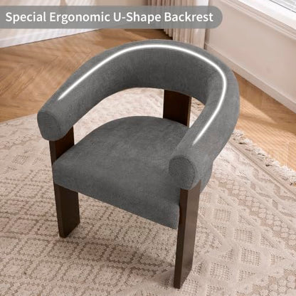 Modern Accent Chair, Barrel Armchair, U-Shaped Backrest, Grey | Barrel Accent Chair, Upholstered Arm Chair, Ergonomic Curved Back, Soft Chenille, Solid Wood Legs, Living Room, Bedroom - color: Grey