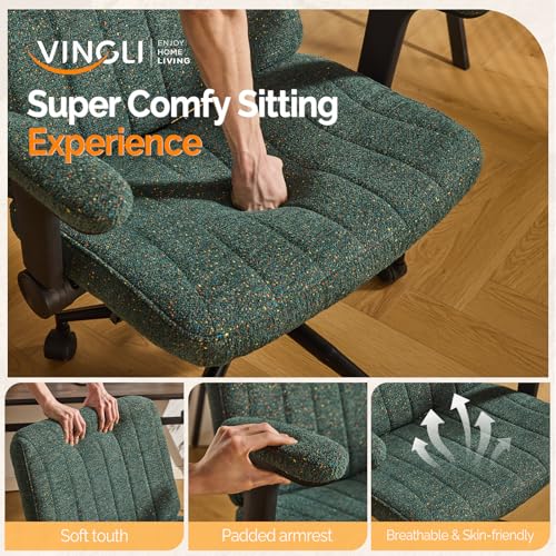 VINGLI Criss Cross Chair with Adjustable Flip-Up Arms,Cross Legged Chair with Wheels,Extra Wide Office Chair,Desk Chair for Home,Office,Vanity,Bedroom,Apartment,Starry Chenille,Dark Green - color: Dark Green