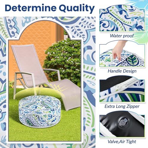 Cinnvoice 2 Pcs Inflatable Indoor Outdoor Ottoman Pouf with Handle D21 x H9 Inch Waterproof Round Pouf Ottoman Portable Footstool for Patio Garden Camping or Home Pool(Paisley) - style: Paisley