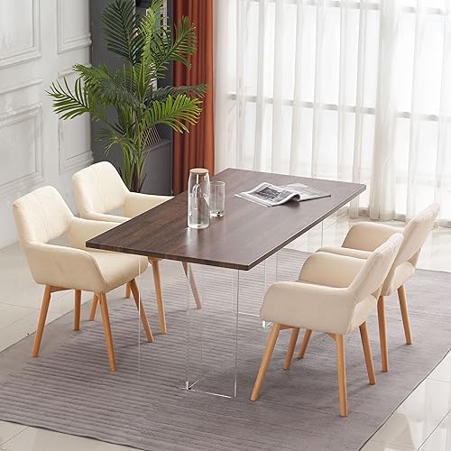 Desk Chair No Wheels Vanity Chair Comfy Accent Chair for Living Dining Room Bedroom Home Office Mid Century Modern Upholstered Armchair Sofa (Wool Light Khaki, 1) - color: Wool Light Khaki