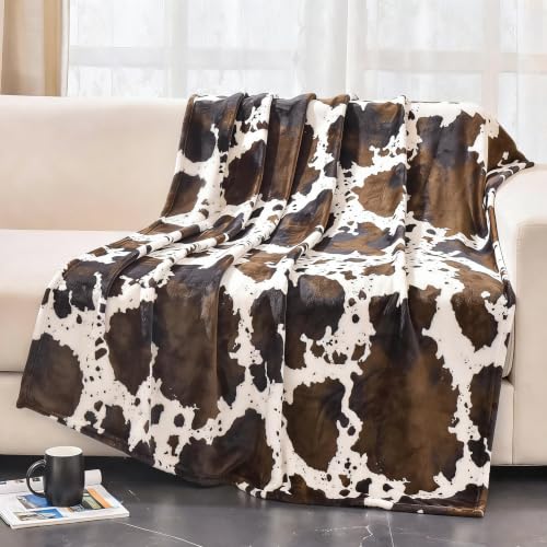 Bnuitland Brown Cow Print Flannel Throw Blanket (50x70 Inches), 300 GSM Double Sided Fuzzy Decor Blanket for Bed/Sofa/Couch/Lap, Super Soft Cozy Throw Gift for Adults and Kids - color: Cow Brown, size: Twin