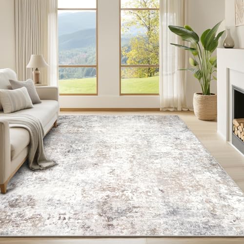 Beige Grey Washable Rugs 6x9 Area Rugs for Living Room,Bedroom,Dining Room | Modern Abstract,Ultra Soft Faux Wool,Kids & Pet Friendly,Non-Slip & Non-Shedding,Large Vintage Low Pile Rug for Home Office - color: Brown-grey-beige-slate, size: 6' x 9' (Rectan
