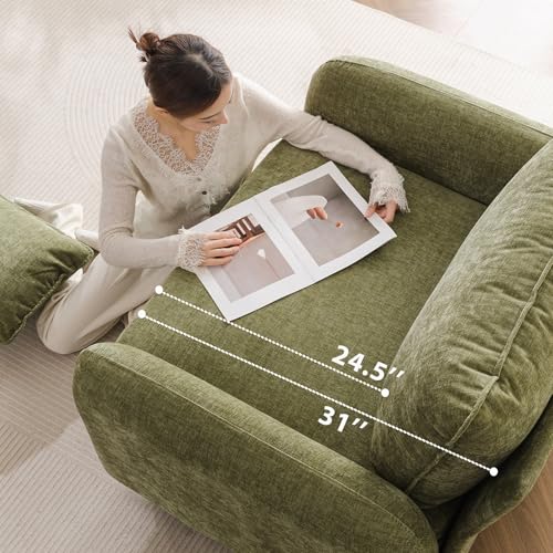 Rexulqo Oversized Accent Chair with All Seats Storage,Comfy Living Room Chairs with 2 Throw Pillow,Upholstered Mid-Century Armchair,24.5'' Deep Seat,Reading Chair for Bedroom,Office,Chenille,Green - color: Green, size: 1*Chair