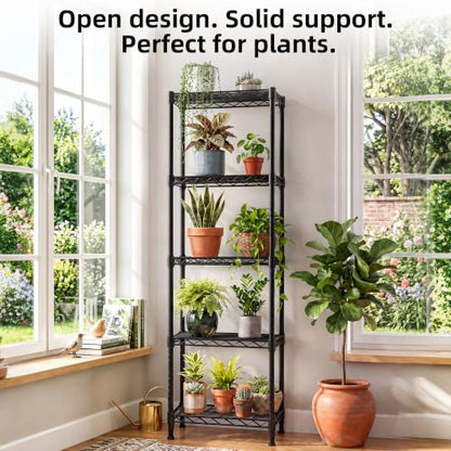 Lab Cosi 5 Tier Narrow Shelf 15.85" W Black Wire Rack, Adjustable Metal Storage Organizer for Pantry Kitchen Closet, Freestanding Shelf Unit - size: 15.92"W x 53"H x 11.8"D