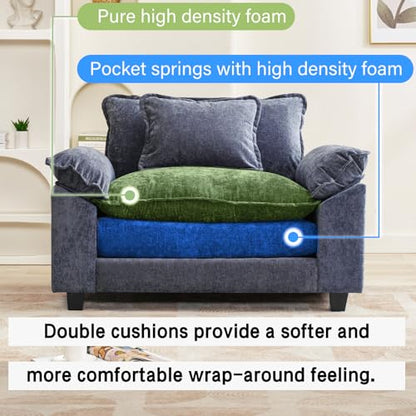 53" Modular Sectional Sofa, Comfy Single Sofa Deep Cloud Couch | Couches for Living Room, Modular Couch, Deep and Wide Seat, Chenille Sofa Sleeper with Throw Pillows, Blue - color: Blue, size: 53 Inch