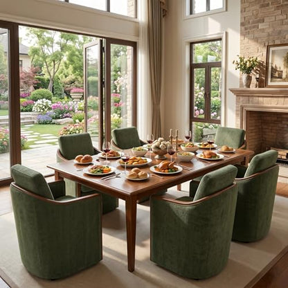 CHITA Upholstered Dining Chairs Set of 4 with Hidden Casters, Moss Green | Fully Assembled Modern Dining Chair with Backrest & Wood Armrest, Chenille Barrel Chairs for Dining Room, Kitchen Chairs - color: Moss Green, size: set of 4