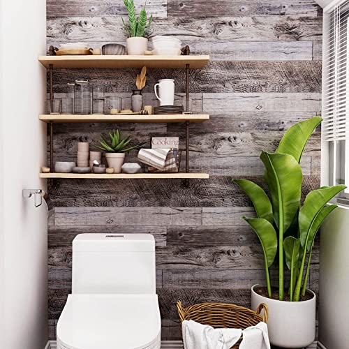 Yun-aeon Gray Wood Peel and Stick Wallpaper 17.3" X 400" Self Adhesive Wallpaper Backsplash Line Removable Wall Paper Bathroom Old Furniture Renovation Furniture - color: Natural Wood-Gray, size: 17.3" x 400"