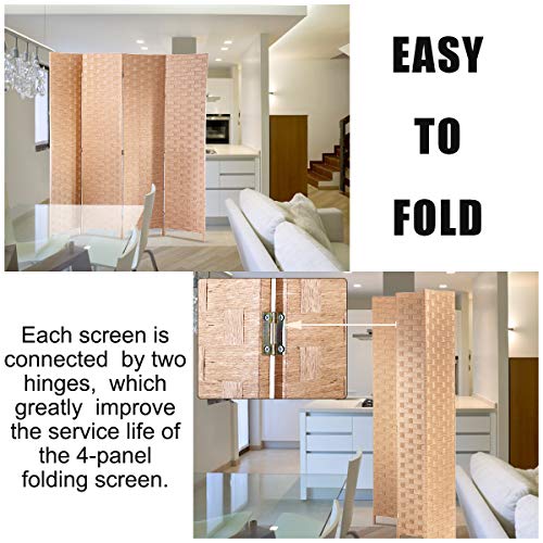 Meet Perfect 4-Panel Room Divider Privacy Screen,6 FT Wooden Woven Folding Screen,Foldable Mesh Wall Divider, Freestanding Room Partitions/Separator/Dividers Double-Weaved with Two-Way Hinges- Natural - color: Natural, size: 4 panels