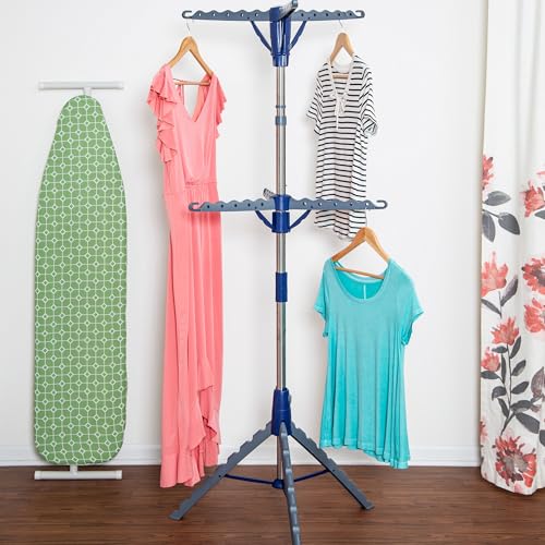 Honey-Can-Do 2-Tier Tripod Clothes Drying Rack, 73", Chrome Steel | 73" tall 2-tier tripod holds 30 garments and long dresses off the floor. Chrome steel resists rust; folds compact. - style: 2 Tier