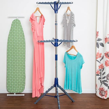 Honey-Can-Do 2-Tier Tripod Clothes Drying Rack, 73", Chrome Steel | 73" tall 2-tier tripod holds 30 garments and long dresses off the floor. Chrome steel resists rust; folds compact. - style: 2 Tier