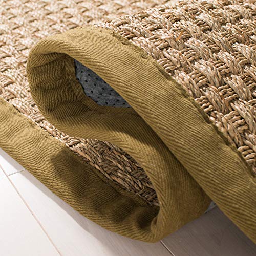 SAFAVIEH Area Rug 6' Round - Natural Fiber Collection - Natural & Olive Green, Seagrass, Basketweave Pattern with Border (NF114G) - color: Natural/Olive, size: 6' (Round)