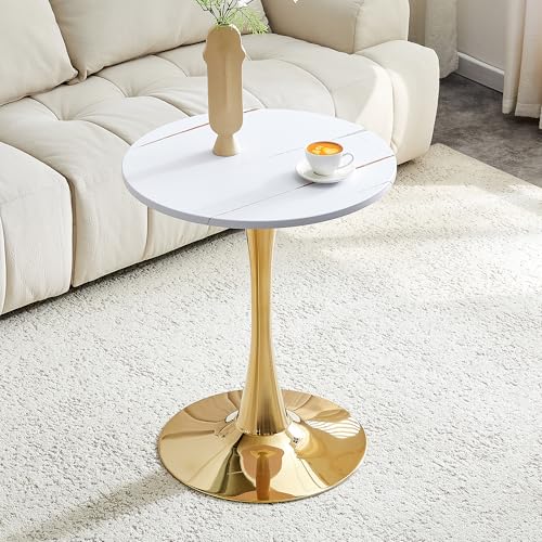 23.6" Round Dining Table, Mid-Century Modern Tulip Table with Thickened Tabletop & Metal Pedestal, Circle Bistro Table for Kitchen, Small Places, Apartments, Cafe - color: White Gold, size: 23.6" dining table