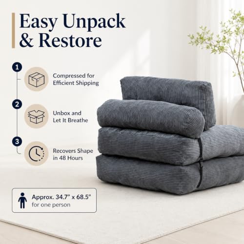 Grey Convertible Sofa Bed Folding Sofa Bed Sleeper Chair Couch Beds, Comfy Floor Beds with Pillow and Back Support, Small Couch for Bedroom, Living Room Bedroom - color: Grey