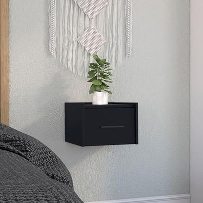 Tuhome Boa Floating Nightstand, Wall-Mounted Bedside Table with 1 Drawer, 13.8" W x 9.8" H Engineered Wood Small Night Stand for Bedroom, White - color: Black
