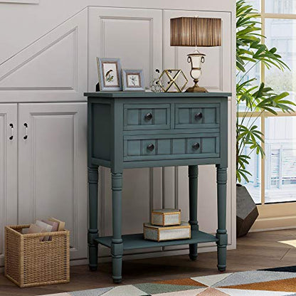 Knocbel Narrow Console Table with 3 Storage Drawers and Bottom Shelf, Entryway Hallway Foyer Slim Sofa Table for Small Spaces, Easy Assembly (Navy) - color: Navy