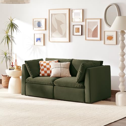 mopio Oversized Modular Sectional Sofa with Fully Removable Covers and Storage, Convertible U, L-Shaped and Sleeper Sectional, Modern Couches with Ottoman Chaise (Olive Green Velvet, Loveseat) - color: [Gen 2] Olive Green Velvet, size: Loveseat