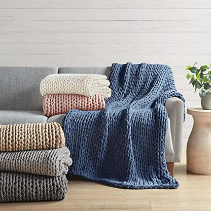 Madison Park Chunky Double Knit All Season Throw Blanket, 50 x 60, Tan | Ultra Soft, Acrylic, Cozy Warmth for Sofa or Bed, Lightweight, Boho, OEKO-TEX Certified - color: Tan
