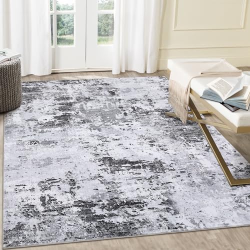 ROYHOME 8x10 Modern Abstract Rug Washable Non Shedding for Bedroom, Grey | Faux Wool Accent Ultra Soft Rug Non Slip Dining Room Office Home - color: Grey, size: 8' x 10' (Rectangular)