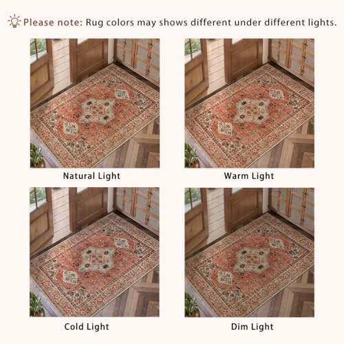 Tangsoo Boho 2.6x8 Washable Runner Rugs for Hallway, Runner Rug Non Slip | Vintage Soft Low Pile 8ft Long Runner Rug, Oriental Terracotta Carpet Runners for Kitchen Bedroom Entryway Living Room Decor - color: Terracotta/Tan, size: 2'6" X 8' (Runner)