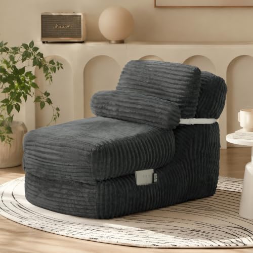 XVD 82" Extra Long Folding Sofa Bed with Pillow, Convertible Sleeper Chair, 2 in 1 Folding Chair Bed with Side Pocket Thick Corduroy Convertible Couch Bed for Office, Guest Room, Dorm, Apts - color: Dark Gray