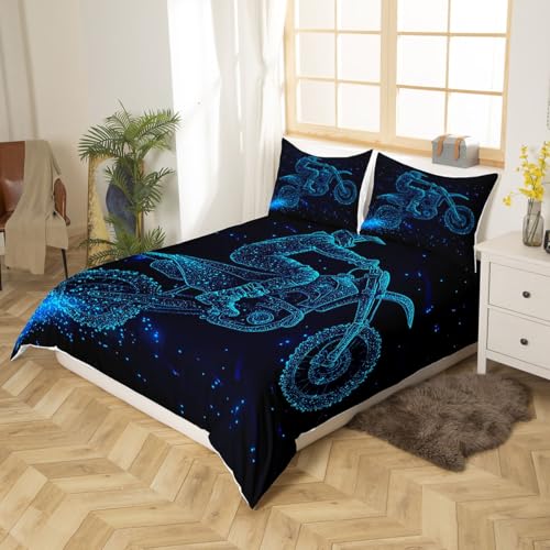 Feelyou Dirt Bike Duvet Cover Set Motocross Racer Bedding Set for Kids Boys Teens Racing Motorcycle Comforter Cover Set Extreme Sports Quilt Cover Motorbike Bedding Decoration Full Size Blue - color: Multi 011(no Comforter), size: Full