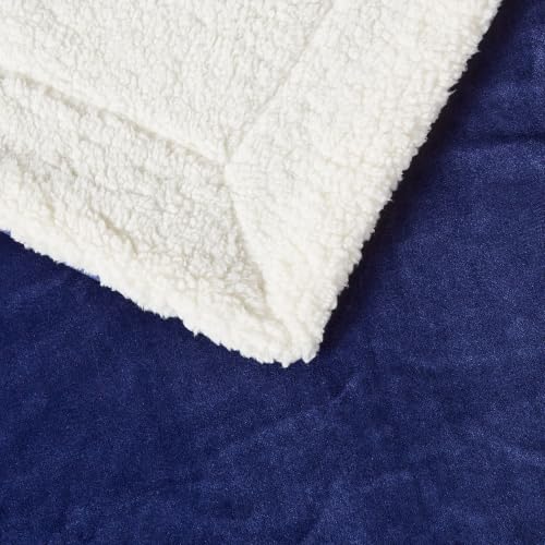 Amazon Basics Reversible Sherpa Throw Blanket, Warm for Bed and Couch, 50"x60", Navy - color: Navy, size: Throw (50"x60")