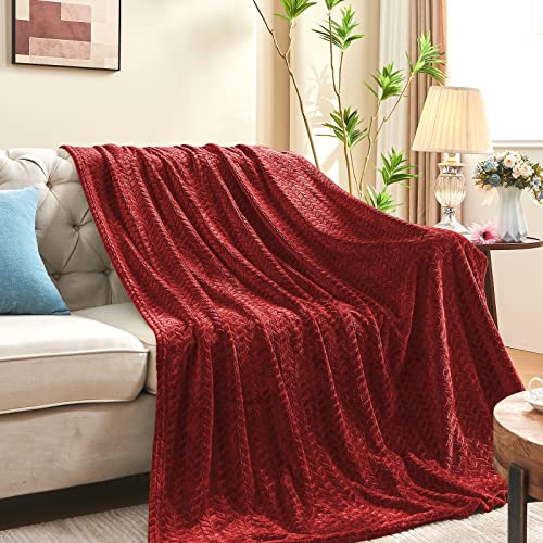 inhand Red Fleece Twin Blanket, Super Soft Flannel Cozy Blankets for Adults, Lightweight Leaves Pattern Fuzzy Blanket for Couch Sofa Bed Office, Warm Plush Blankets for All Season, 60x90 Inches - color: Burgundy, size: Twin/Twin XL-60x90 IN