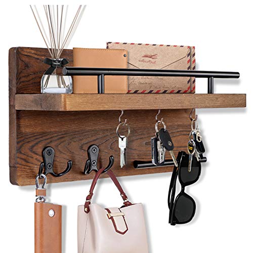 OurWarm Wall Mounted Key Holder/Hangers for Wall Decorative with 5 Key Hooks, Wooden Mail Rack Organizer with Shelf, Rustic Home Decor for Entryway Mudroom Hallway Office, Brown - color: Brown
