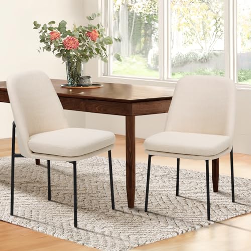 COLAMY Upholstered Dining Chairs Set of 2, Modern Dining Room Chairs with Curved Back and Metal Legs, Dinner Chair Kitchen Chairs for Dining Room and Living Room, Beige - color: Beige-f, size: Set of 2