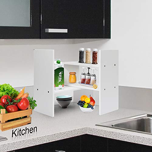 Hossejoy Wood Adjustable Desktop Storage Organizer Display Shelf Rack, Office Supplies Desk Organizer,White - color: White