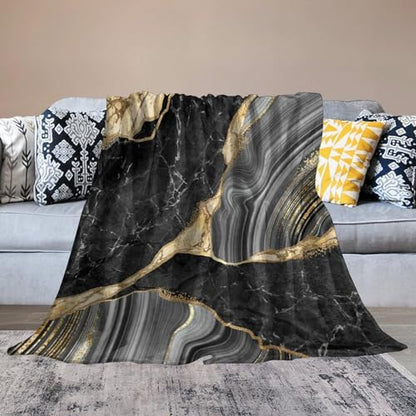 Black Gold Marble Throw Blanket Modern Abstract Art Pattern Soft Lightweight Warm Plush Blankets for Sofa Bedroom 30"x40" - color: Marble-4, size: 30"x40"