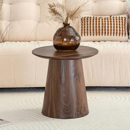Walnut Coffee Table, 19.6" Small Coffee Table, Natural Walnut Grain Round Tabletop with Wooden Cone Base, Mid Century Tall End Table & Accent Couch Table Ideal for Living Room, Apartment, Small Space - color: 19.6" Walnut Coffee Table