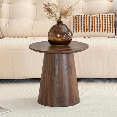 Walnut Coffee Table, 19.6" Small Coffee Table, Natural Walnut Grain Round Tabletop with Wooden Cone Base, Mid Century Tall End Table & Accent Couch Table Ideal for Living Room, Apartment, Small Space - color: 19.6" Walnut Coffee Table