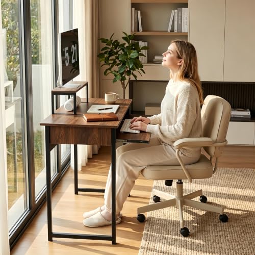 ALISENED Computer Desk with Keyboard Tray and Monitor Stand, 30 Inch Small Desk for Bedroom Home Office, Compact Gaming Desk Shelf, Brown (Brown, 30") - color: Brown, size: 30"