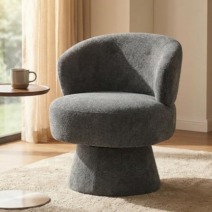 360° Swivel Accent Chairs, Modern Chenille Upholstered Boucle Dining Chair with Back, Vanity Chair Accent Armchair Side Chairs for Dining/Living Room, Bedroom, Gray - color: Grey, size: 1 Chair