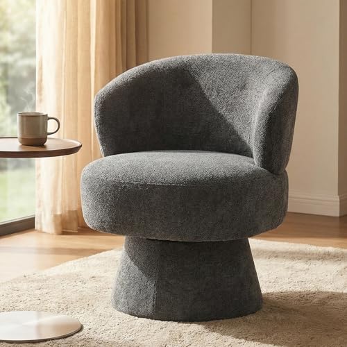 360° Swivel Accent Chairs, Modern Chenille Upholstered Boucle Dining Chair with Back, Vanity Chair Accent Armchair Side Chairs for Dining/Living Room, Bedroom, Gray - color: Grey, size: 1 Chair