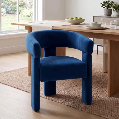 Velvet Modern Barrel Dining Chairs, Upholstered Accent Chair with Back, Vanity Chair Comfy Armchair for Kitchen/Dining Room/Living Room, Blue - color: Blue, size: Set of 1