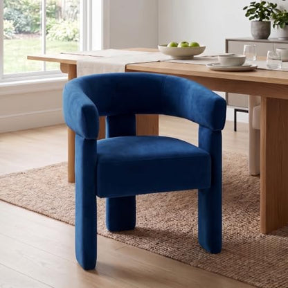 Velvet Modern Barrel Dining Chairs, Upholstered Accent Chair with Back, Vanity Chair Comfy Armchair for Kitchen/Dining Room/Living Room, Blue - color: Blue, size: Set of 1