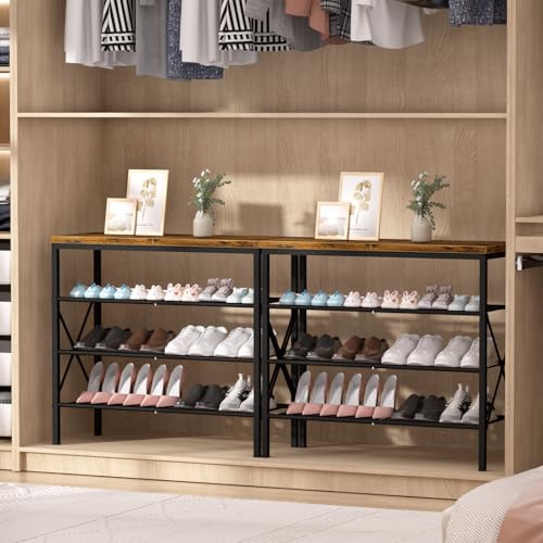 4-Tier Tall Shoe Rack, Large Capacity Shoe Shelf Holds 16 Pairs, Shoe Shelf for Entryway, Hallway, Living Room, Rustic Brown - color: Rustic Brown, size: 27.8" x 10.8" x 26.6"
