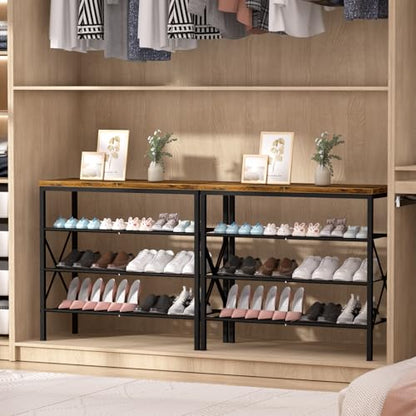4-Tier Tall Shoe Rack, Large Capacity Shoe Shelf Holds 16 Pairs, Shoe Shelf for Entryway, Hallway, Living Room, Rustic Brown - color: Rustic Brown, size: 27.8" x 10.8" x 26.6"